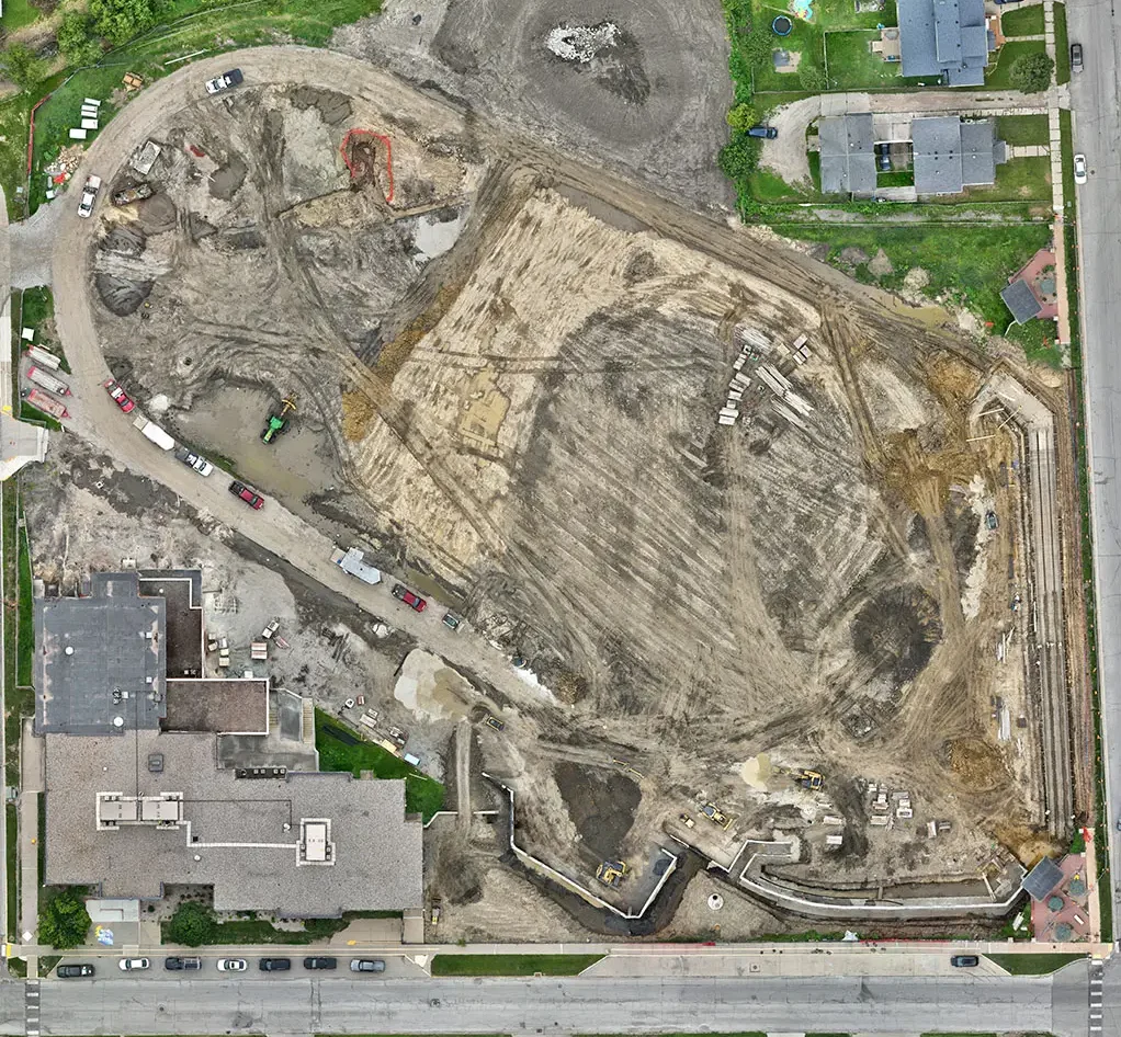 Earlier orthomosaic capture of Franklin construction site — grading stage