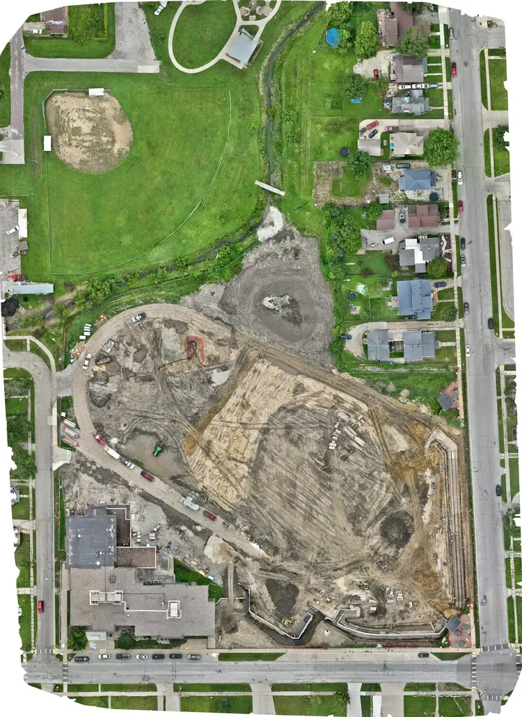 Orthomosaic of Franklin Field on 18 July 2025 showing earthwork and retaining wall construction
