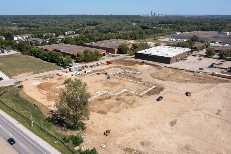 17 September 2021 — the site stripped to subgrade with footing trenches and the first foundation lines laid out